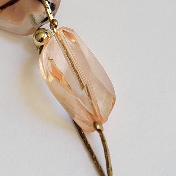 Elegant Vintage Champagne Lampwork Bead Necklace with 24 inch Gold Tone Chains - Picture 8 of 10